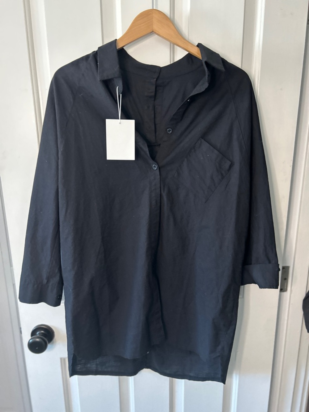 NWT North Fashion Oversized 100% Cotton Linen Shirt - size large - black